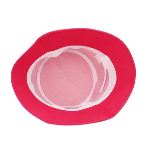 Interior view of pink cotton bucket hat showing white mesh lining and quality stitching