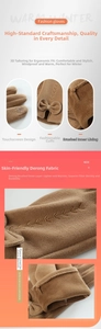 Detail of warm winter camel gloves with touchscreen finger and soft dralon fabric texture