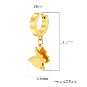 18K gold plated stainless steel butterfly hoop earrings with detailed size dimensions