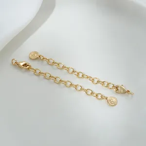 Detailed view of 14K gold filled extension chains with lobster clasps and coin charms