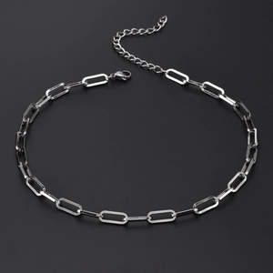Men's hip hop 7mm stainless steel silver rectangle chain necklace with lobster clasp