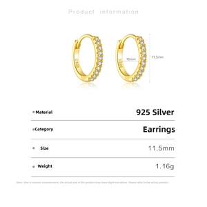 Detail showing 925 sterling silver stamp and 10mm inner diameter on gold hoop earrings
