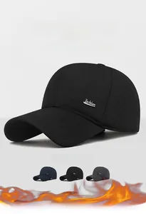 Detail of warm winter baseball cap for elderly men with ear protection and thermal fabric