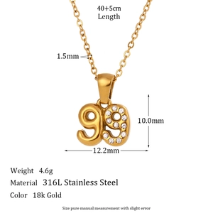 18K gold plated stainless steel 1999 year number pendant necklace with micro zircons