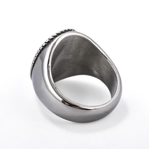 Men's gunmetal stainless steel wide ring with brushed interior and polished finish