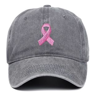 Casquette de baseball en coton délavé gris foncé avec broderie ruban rose