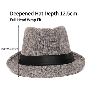 Men's dark gray woven straw fedora hat with sun protection and 12.5cm deep crown fit
