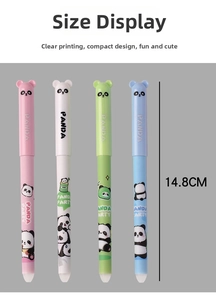 Detailed view of panda-themed erasable pens set with dimensions of 14.8cm length