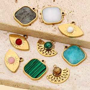 French sun geometric pendants with natural stones in polished stainless steel for DIY necklaces