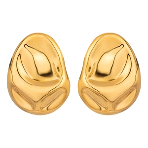 Irregular Oval Stainless Steel Earrings 18K Gold Plated Liquid Metal Textured Pebble Vintage Style Fashion Jewelry Women