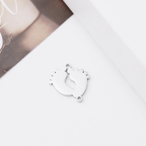 Mirror polished stainless steel baby footprint pendant with dual connectors for DIY jewelry