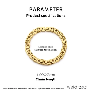 Vue détaillée du bracelet byzantin en acier inoxydable doré avec fermoir et dimensions