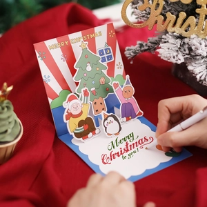 Weihnachten 3D Pop-Up Grußkarte süße Cartoon Feiertag Segen Nachricht Karte mit Umschlag Geschenk