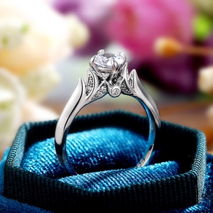 Classic Round Zircon Ring Six Prong Setting Elegant Leaf Design Hollow Shank Copper Jewelry Women Engagement Wedding