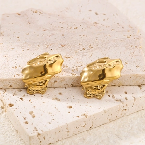 Minimalist 18K gold plated stainless steel earrings with irregular lava texture design