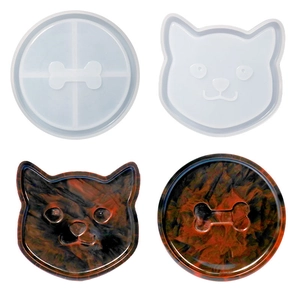 Silicone cat face and bone molds with marble resin coasters for DIY craft projects