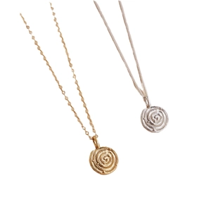 Artistic 18K gold and silver croissant spiral pendant necklace with fine chain