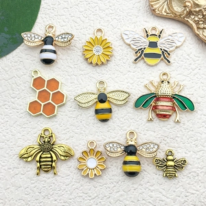 Enamel Bee Flower Honeycomb DIY Charms Zinc Alloy Pendants For Jewelry Making Bracelet Necklace Accessories