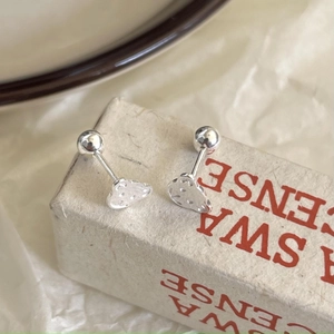 Minimalist 925 sterling silver cloud stud earrings with textured finish on retro box