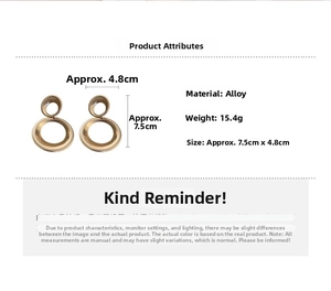 Detailed specs of gold geometric earrings: alloy material, 15.4g weight, 7.5cm height
