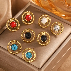 Retro 18K gold plated teardrop earrings with turquoise and pearl stone inlay set