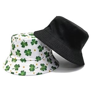 Saint Patrick's Day shamrock and black cotton bucket hats for men and women