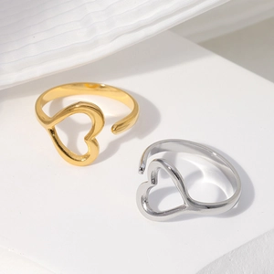 Hollow Heart Open Ring Stainless Steel Adjustable Minimalist Sweet Romantic Jewelry Gift For Women Girls