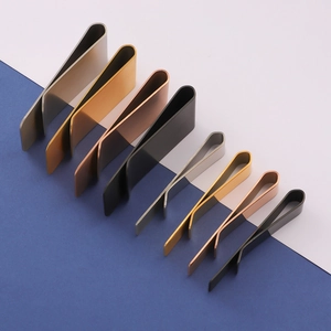 Polished stainless steel money clips in gold, silver, black, and rose gold in two sizes