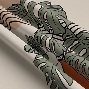 Bohemian Monstera leaf tapestry with hand-drawn illustration and textured fabric finish