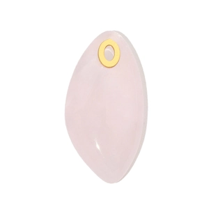 Macro shot of a pink teardrop natural stone pendant with a gold stainless steel ring