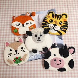 Cute Animal Shaped Wool Felt Coin Purse Handmade Cartoon Mini Zipper Wallet For Kids Girls Gift