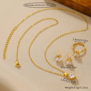 Detailed size chart for golden zircon wheat heart jewelry set necklace and earrings