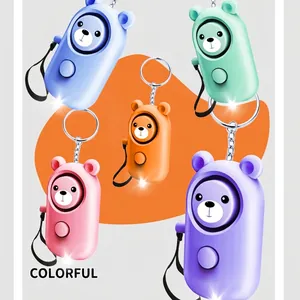 Personal Alarm Keychain Bear Shaped ABS Safety Siren With LED Light For Women Kids Self Defense Emergency