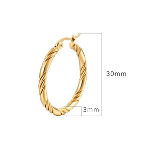 30mm golden twisted hoop earrings in stainless steel with 3mm thick round cable texture
