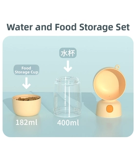 Detail view of portable dog water bottle with 400ml water tank and 182ml food container