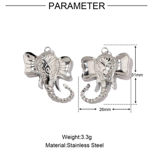 Detail view of 31x26mm stainless steel elephant pendant with measurements and specs
