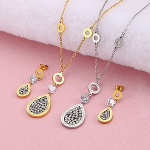 Leaf-shaped zircon jewelry set with necklaces and earrings in gold and silver finish