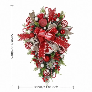 50cm Christmas candy upside down wreath with red and green bows and ornaments