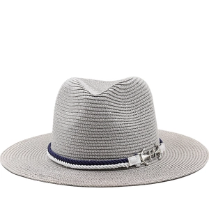 Panama Fedora Hat Paper Straw Wide Brim Nautical Anchor Rope Summer Beach Sun Protection For Men Women