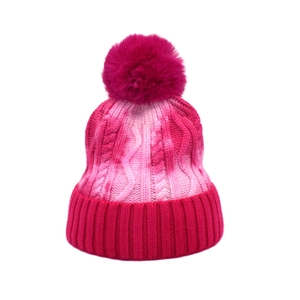 Unisex Winter Warm Knit Beanie Hat Cotton Wool Blend Tie-Dye Cable Knit Hat With Large Pom-Pom For Outdoor Travel Daily Wear
