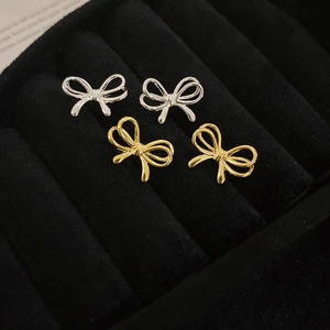Bowknot Stud Earrings Simple Chic Dainty Copper Jewelry With Silver Earring Post For Women Fashion Accessory