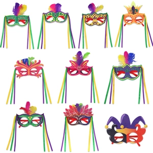 Carnival Party Glasses Mardi Gras Masquerade Mask With Feathers Tassel Ribbons Decorative Costume Photography Props Eye Mask