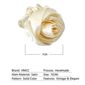 7cm handmade cream satin rose flower hair scrunchie with elegant vintage style