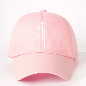 Adjustable pink cotton baseball cap with white cross print design for sun protection
