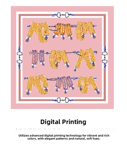 Detail of pink satin square scarf featuring classic equestrian bit and chain patterns