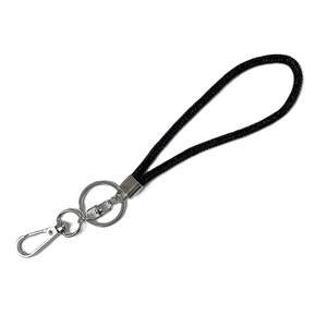 Luxurious black rhinestone wrist strap with silver metal ring and lobster clasp