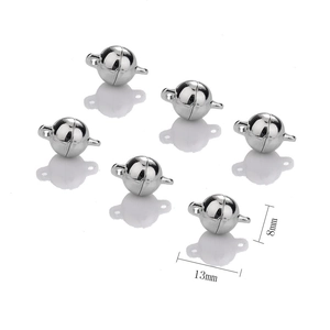 Silver magnetic heart-shaped ball clasps for DIY jewelry making, 8mm by 13mm size