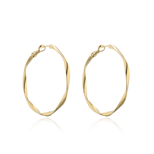 Polished 14K gold plated geometric twist hoop earrings for women in a minimalist style