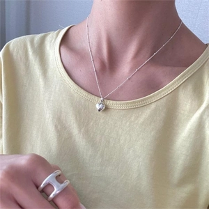 Minimalist 925 sterling silver heart pendant necklace with delicate beaded chain design