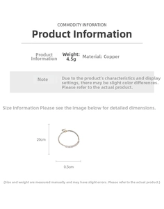 Detailed copper bracelet dimensions showing 20cm length and 0.5cm width with 4.5g weight